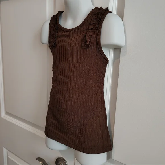 Brown Ruffle Tank Top - Picture 3 of 4